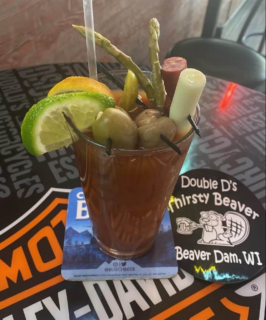 A bloody mary drink.