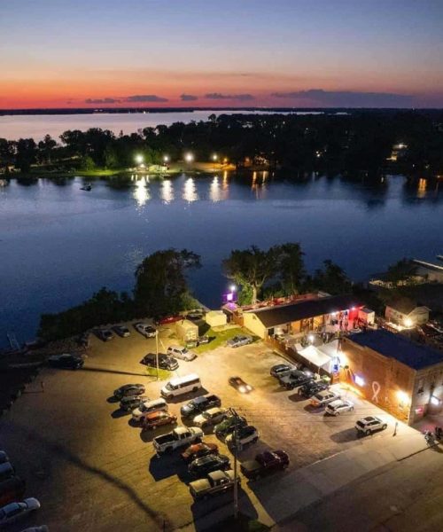 A drone view of Beaver Dam Lake and the Thirsty Beaver.